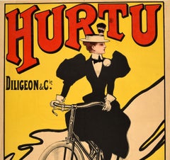 Original Antique Advertising Poster For Hurtu Bicycles Diligeon Et Cie Tubes