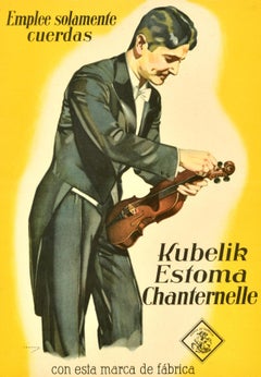 Original Antique Advertising Poster Kubelik Estoma Chanternelle Violin Strings