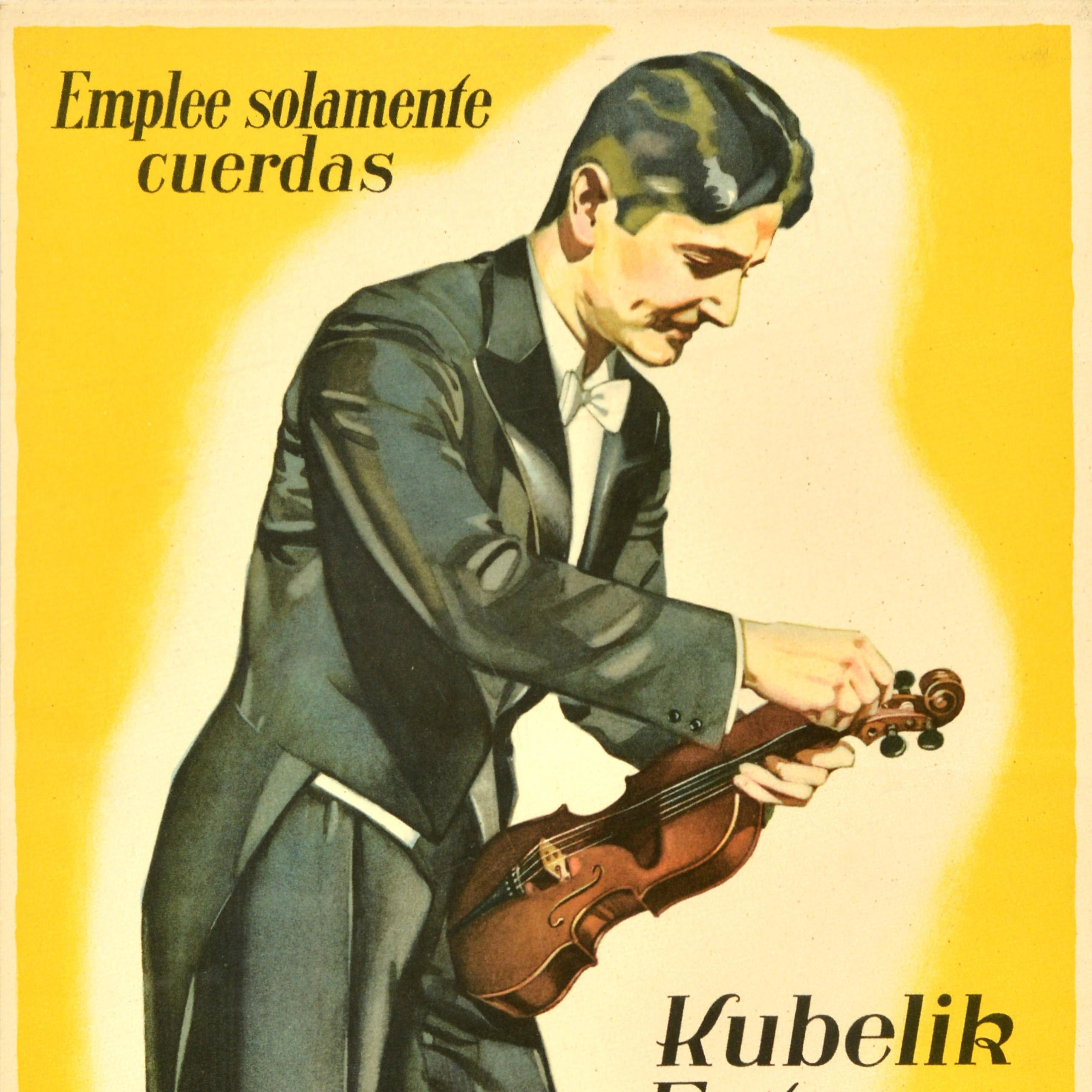 Cartel publicitario original antiguo Kubelik Estoma Chanternelle Cuerdas de violín - Print Amarillo de Unknown