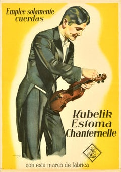 Cartel publicitario original antiguo Kubelik Estoma Chanternelle Cuerdas de violín