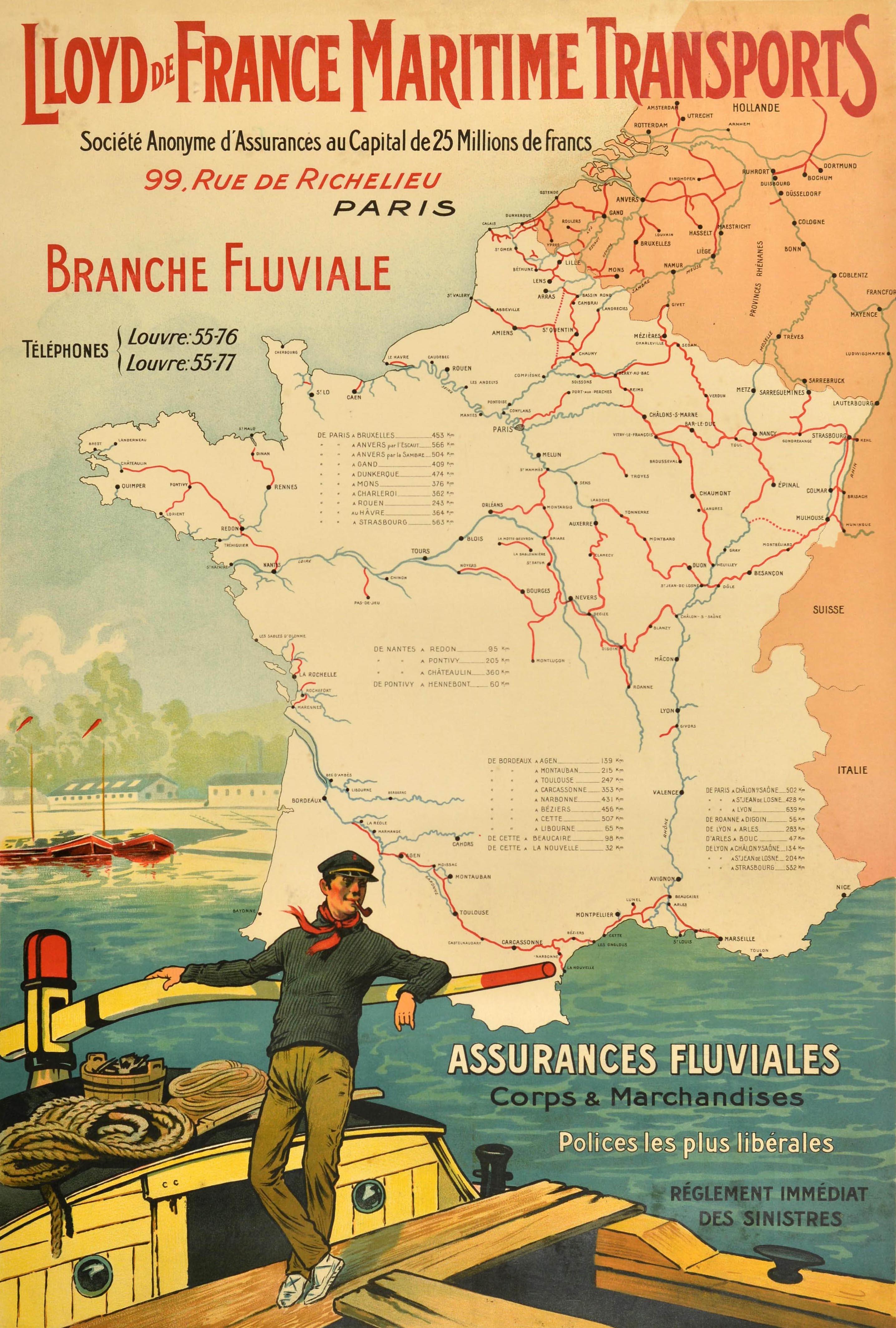 Original Antikes Werbeplakat Lloyds France Maritime Transports Insurance, Frankreich – Print von Unknown