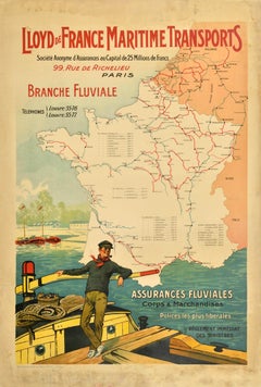 Affiche publicitaire d'origine ancienne Lloyds France Maritime Transports Insurance