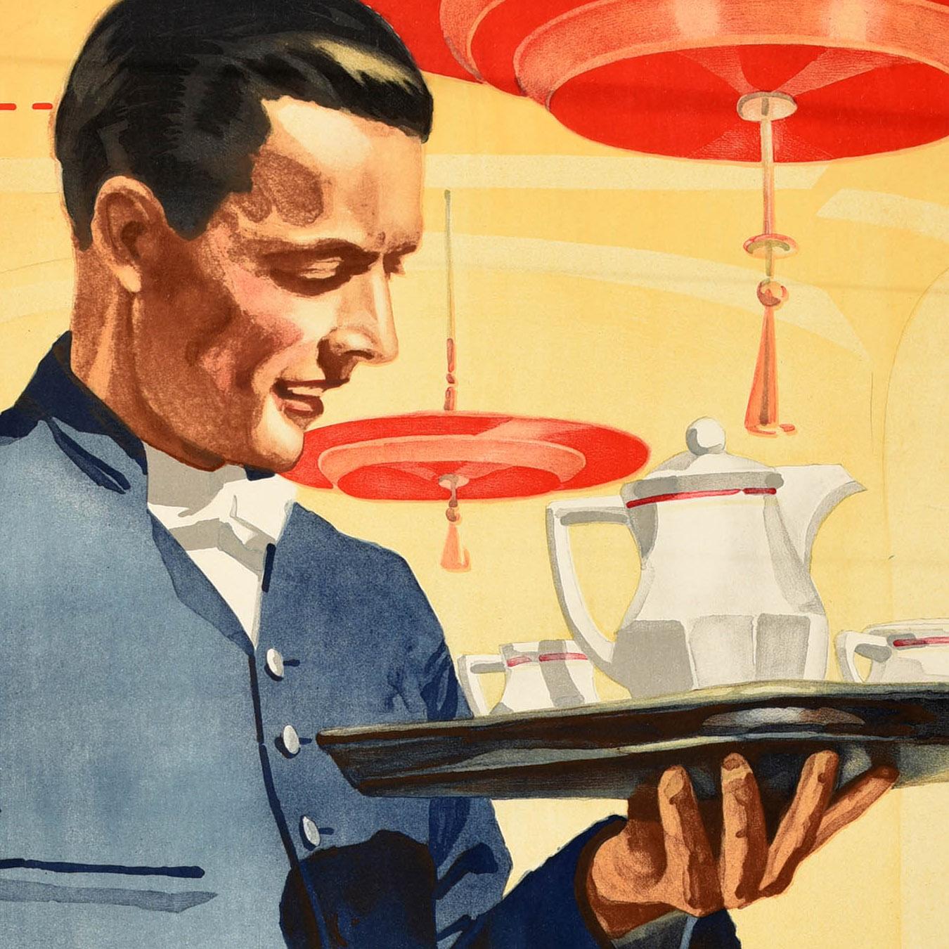 Original Antikes Werbeplakat Maximilian Cafe Restaurant Afternoon, Teekunst – Print von Unknown