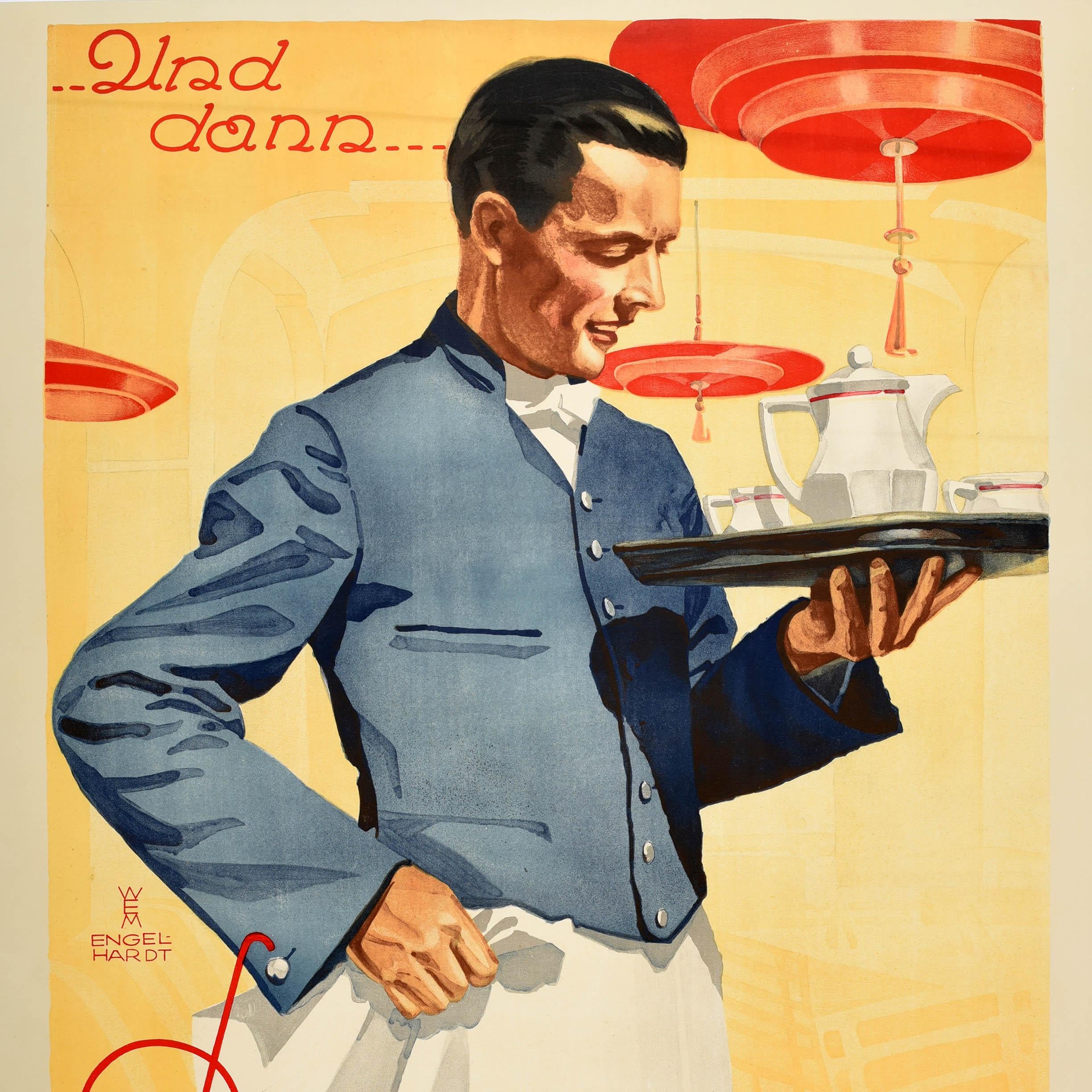 Original Antikes Werbeplakat Maximilian Cafe Restaurant Afternoon, Teekunst (Orange), Print, von Unknown