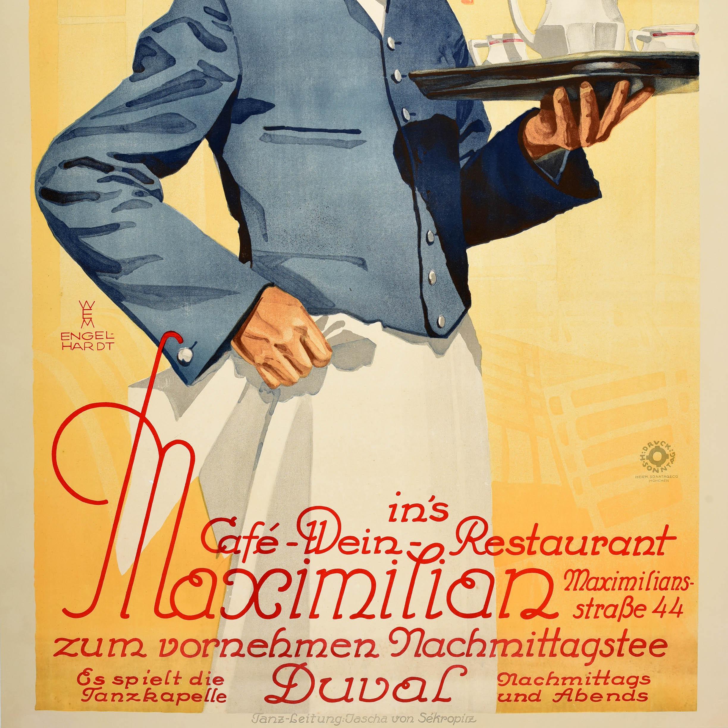 Original Antique Advertising Poster Maximilian Cafe Restaurant Afternoon Tea Art - Orange Print by Unknown