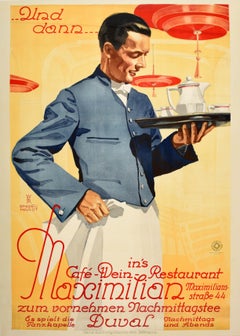 Original Antikes Werbeplakat Maximilian Cafe Restaurant Afternoon, Teekunst