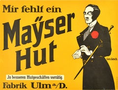 Original Antique Advertising Poster Mayser Hats Fashion Design Ulm Germany