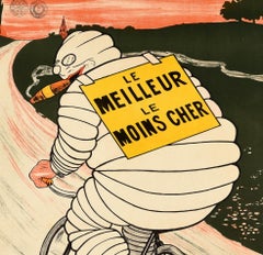 Original Antique Advertising Poster Michelin Man Bibendum Tyres Cigar Bicycle