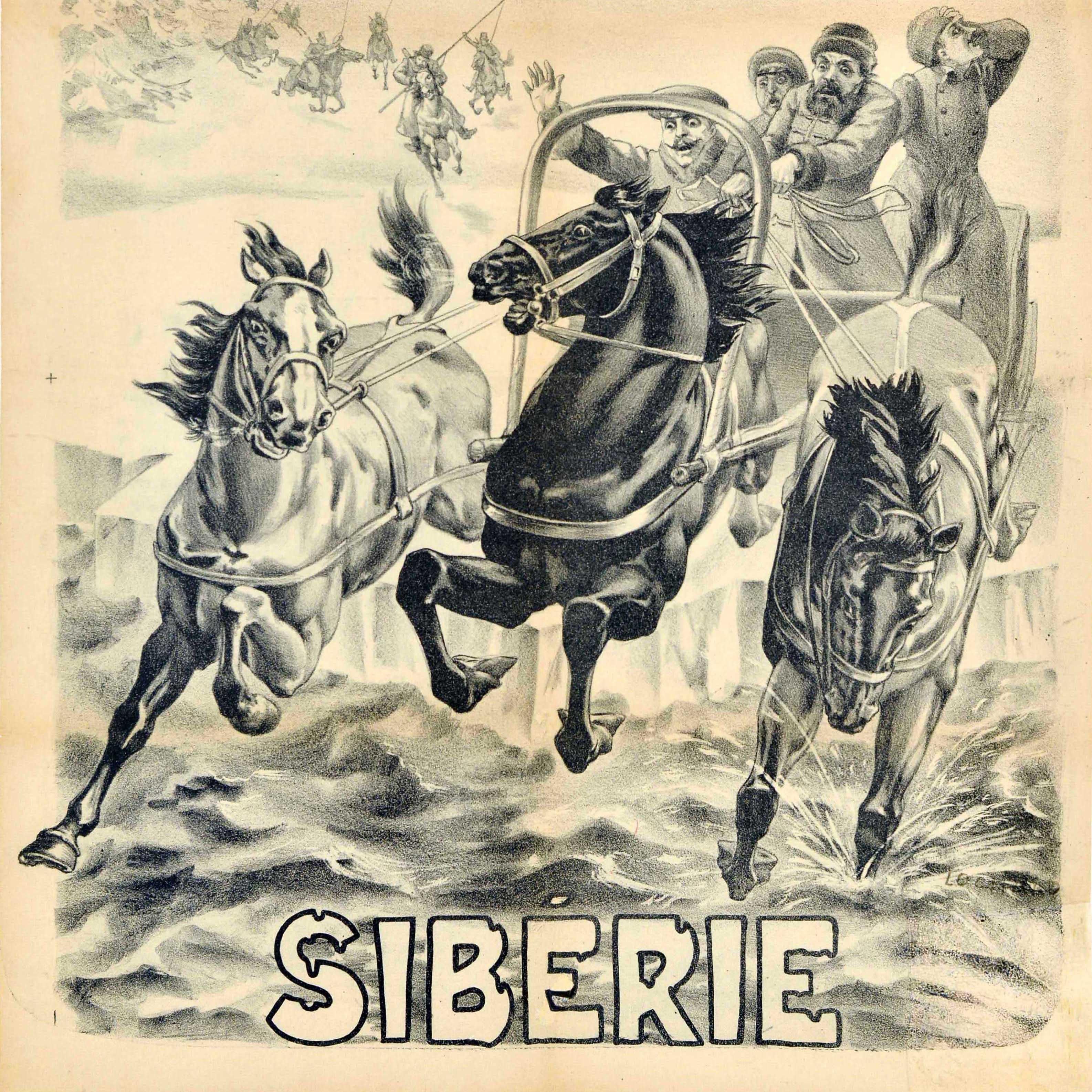 Original antique advertising poster for a circus pantomime show - Nouveau Cirque Siberie / Siberia - directed by the Russian circus director, acrobat and animal trainer Mathias Beketov (1867-1928) held in Paris at the Nouveau Cirque 251 Rue St