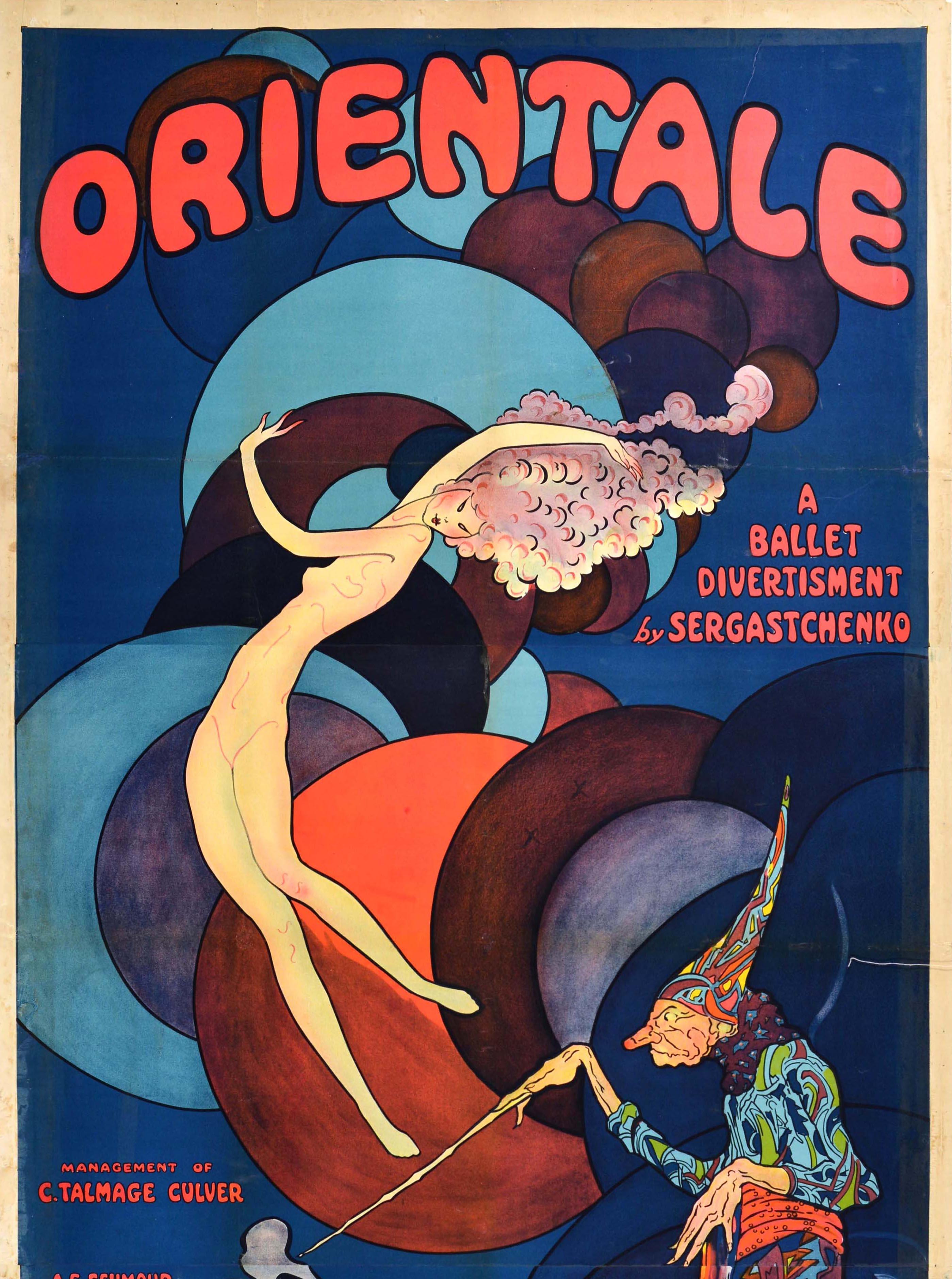 Original Antique Advertising Poster Orientale Ballet Sergastchenko Dancing Art - Purple Print by Unknown