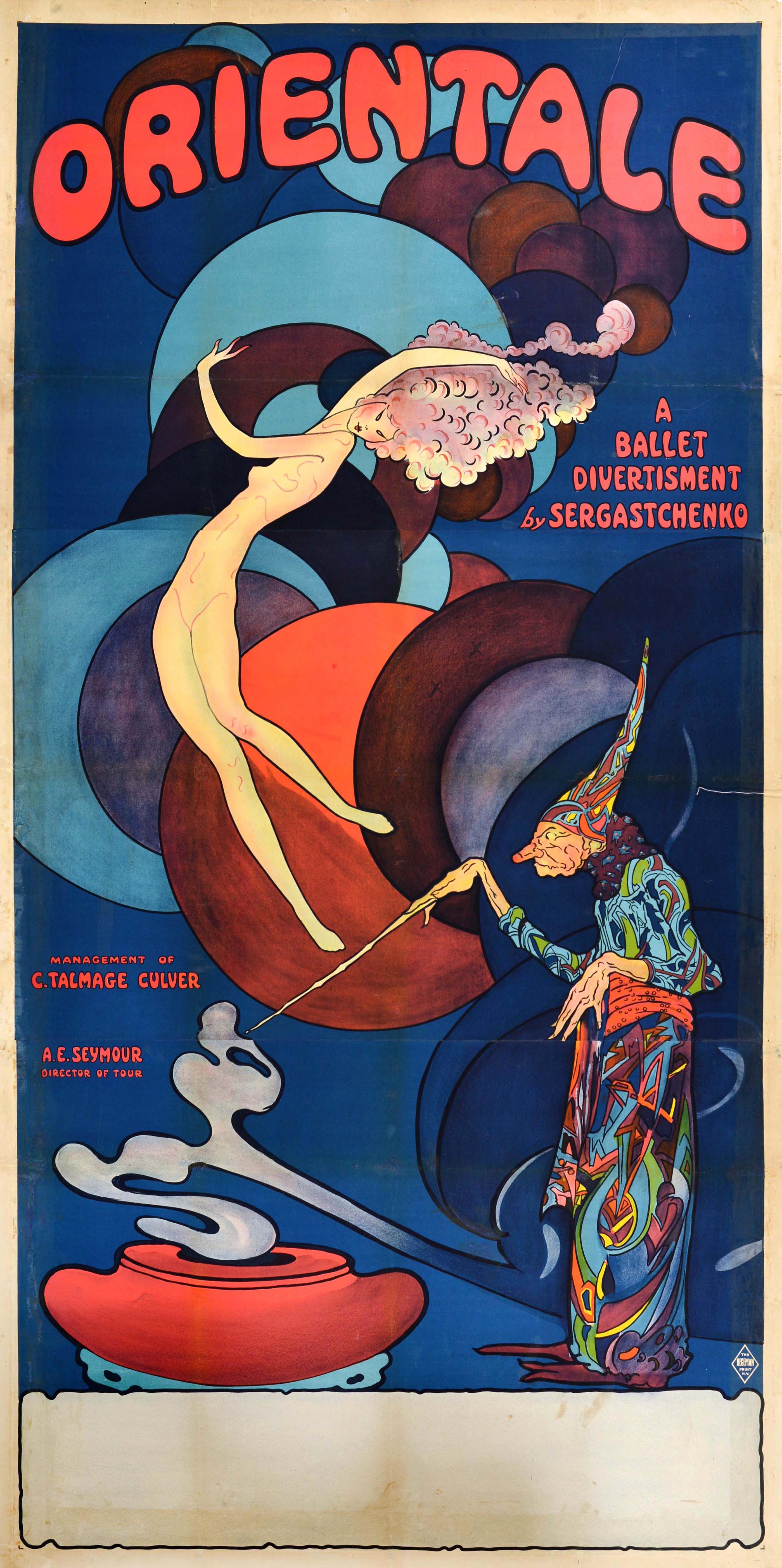 Unknown Print - Original Antique Advertising Poster Orientale Ballet Sergastchenko Dancing Art