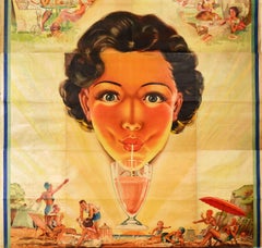 Original Antique Advertising Poster Ovaltine Cold Refreshing Drink Art Deco