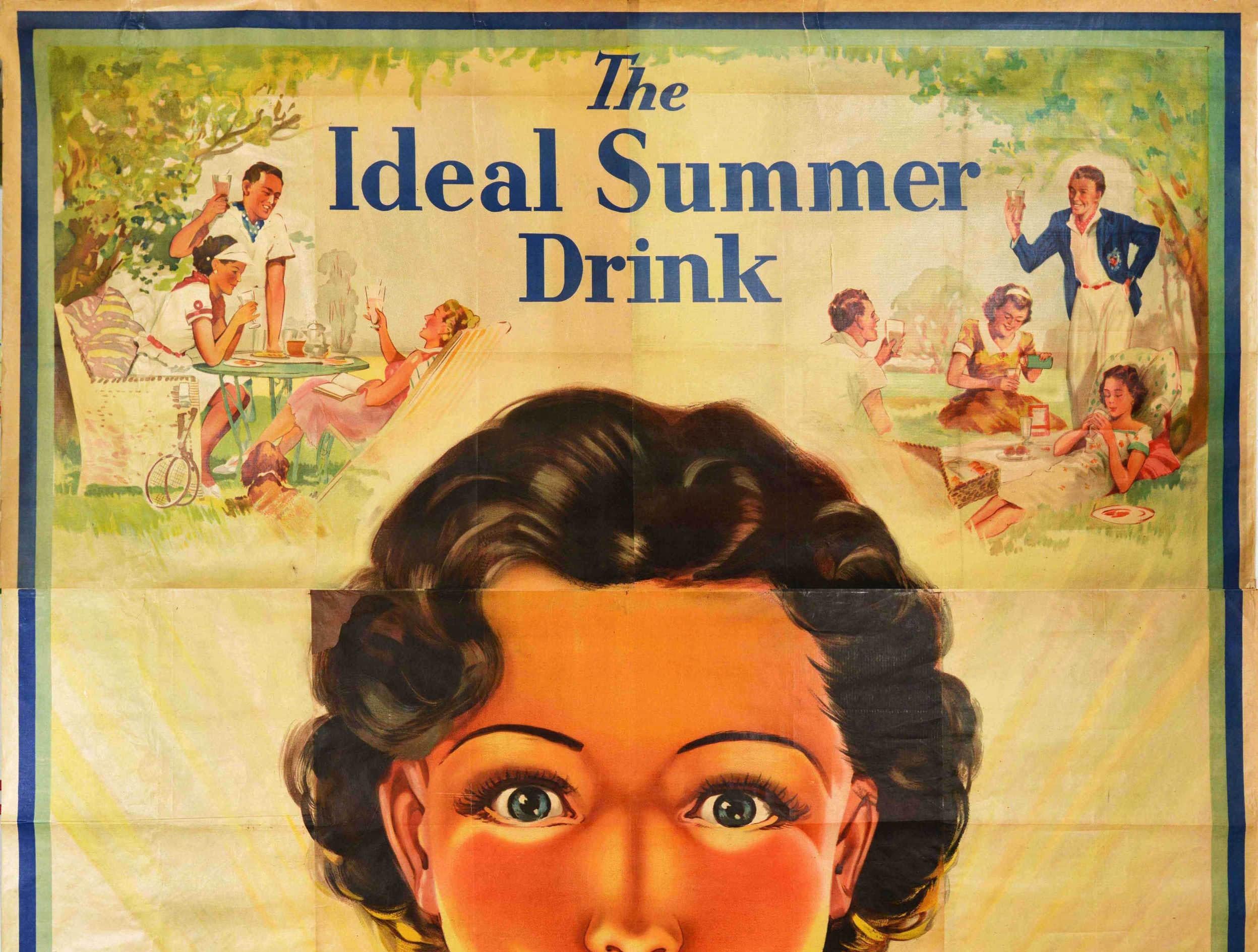 Original Antikes Werbeplakat „Ovaltine Cold Refreshing Getränke“, Art déco (Orange), Print, von Unknown