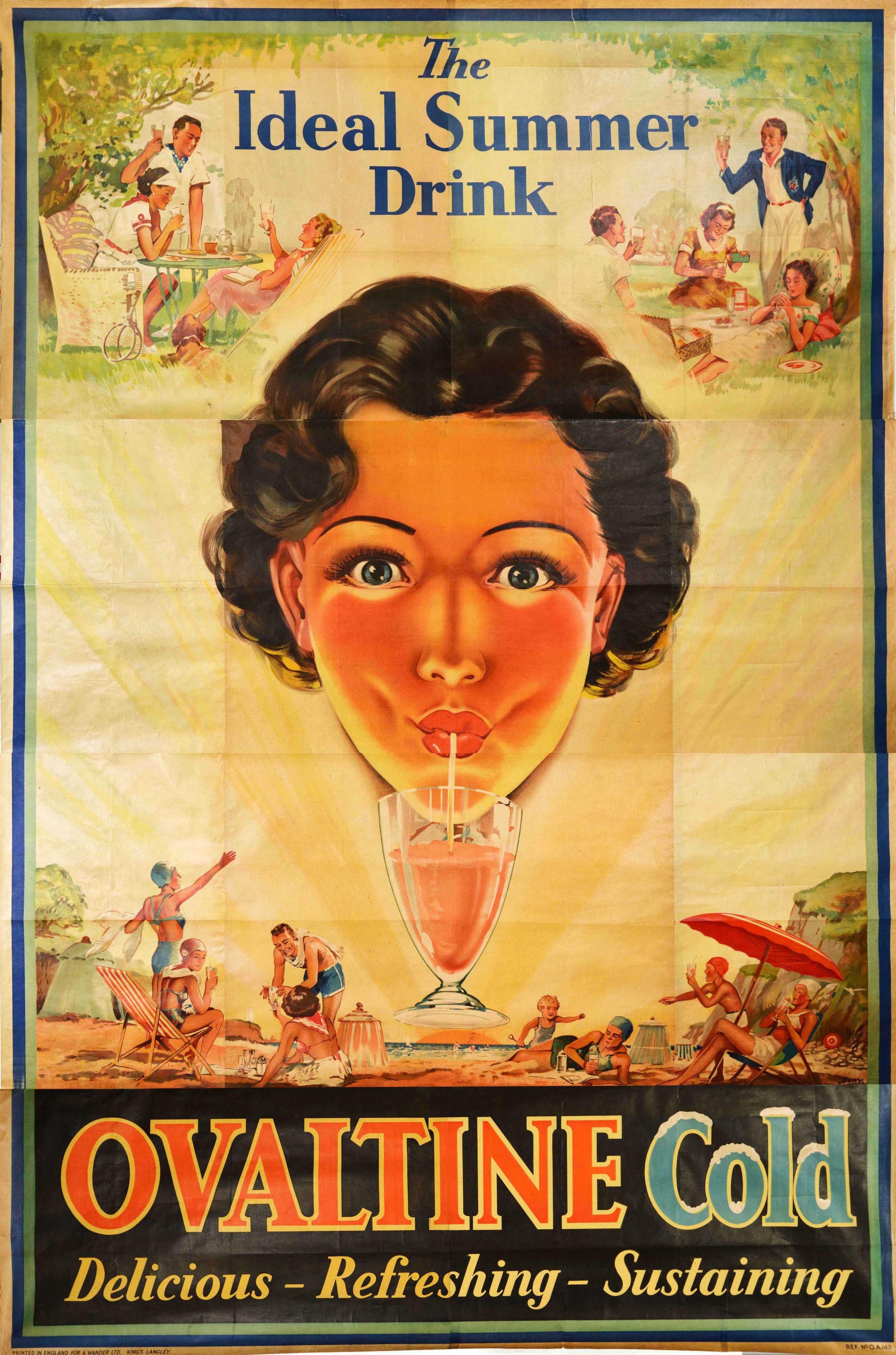 Unknown Print - Original Antique Advertising Poster Ovaltine Cold Refreshing Drink Art Deco