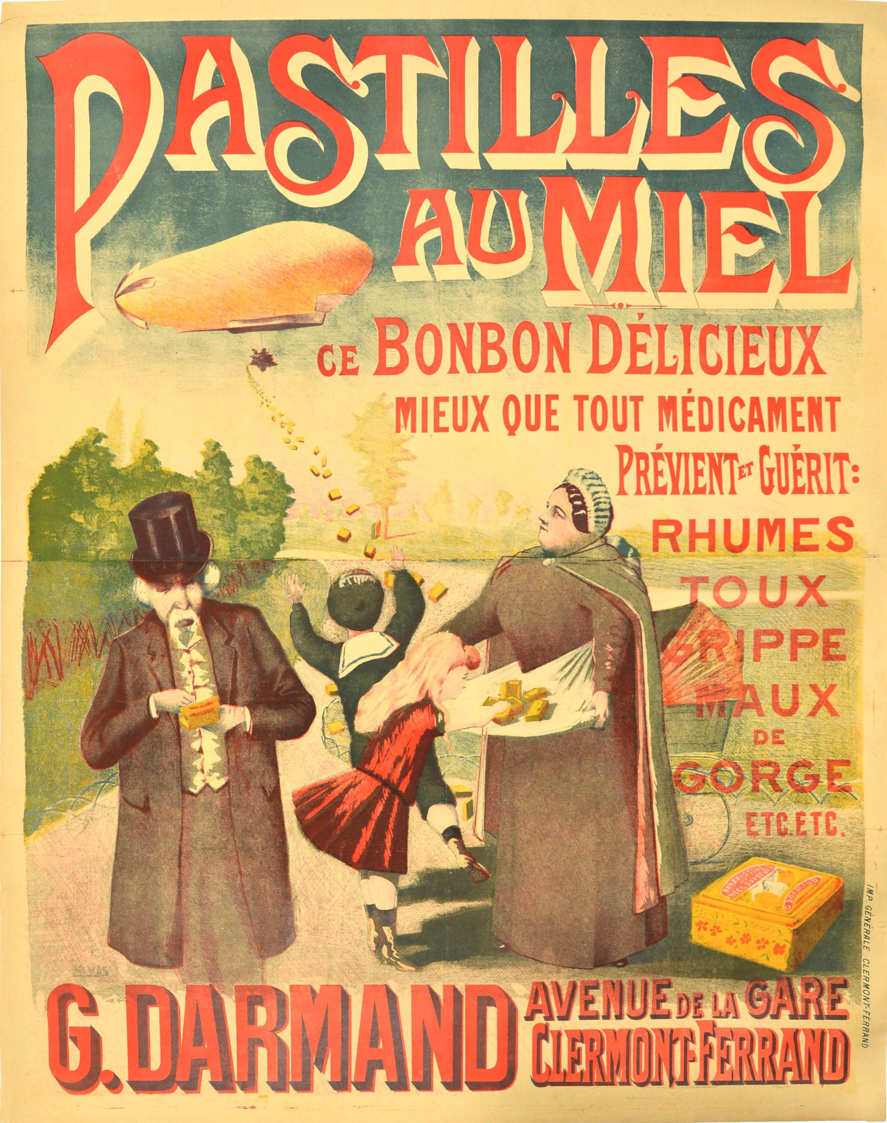 Unknown Print - Original Antique Advertising Poster Pastilles Au Miel Honey Lozenge Sweet Candy