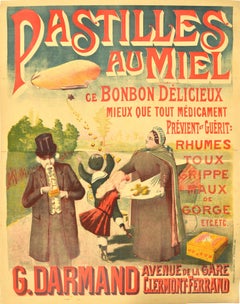 Original Antique Advertising Poster Pastilles Au Miel Honey Lozenge Sweet Candy