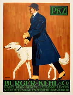 Affiche publicitaire originale et ancienne de PKZ Burger Kehl & Co, design de mode pour hommes