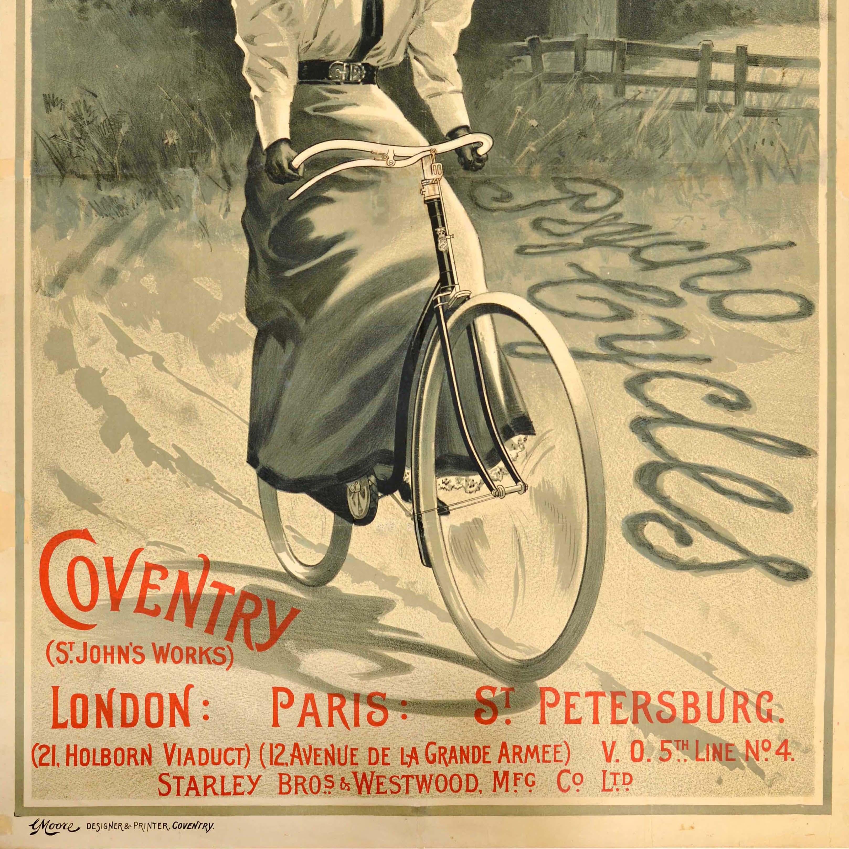 Original Antique Advertising Poster Starley Bros Psycho Cycles Coventry Bicycle For Sale 1