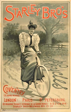 Original Antikes Werbeplakat Starley Bros Psycho Cycles, Coventry Bicycle, Original