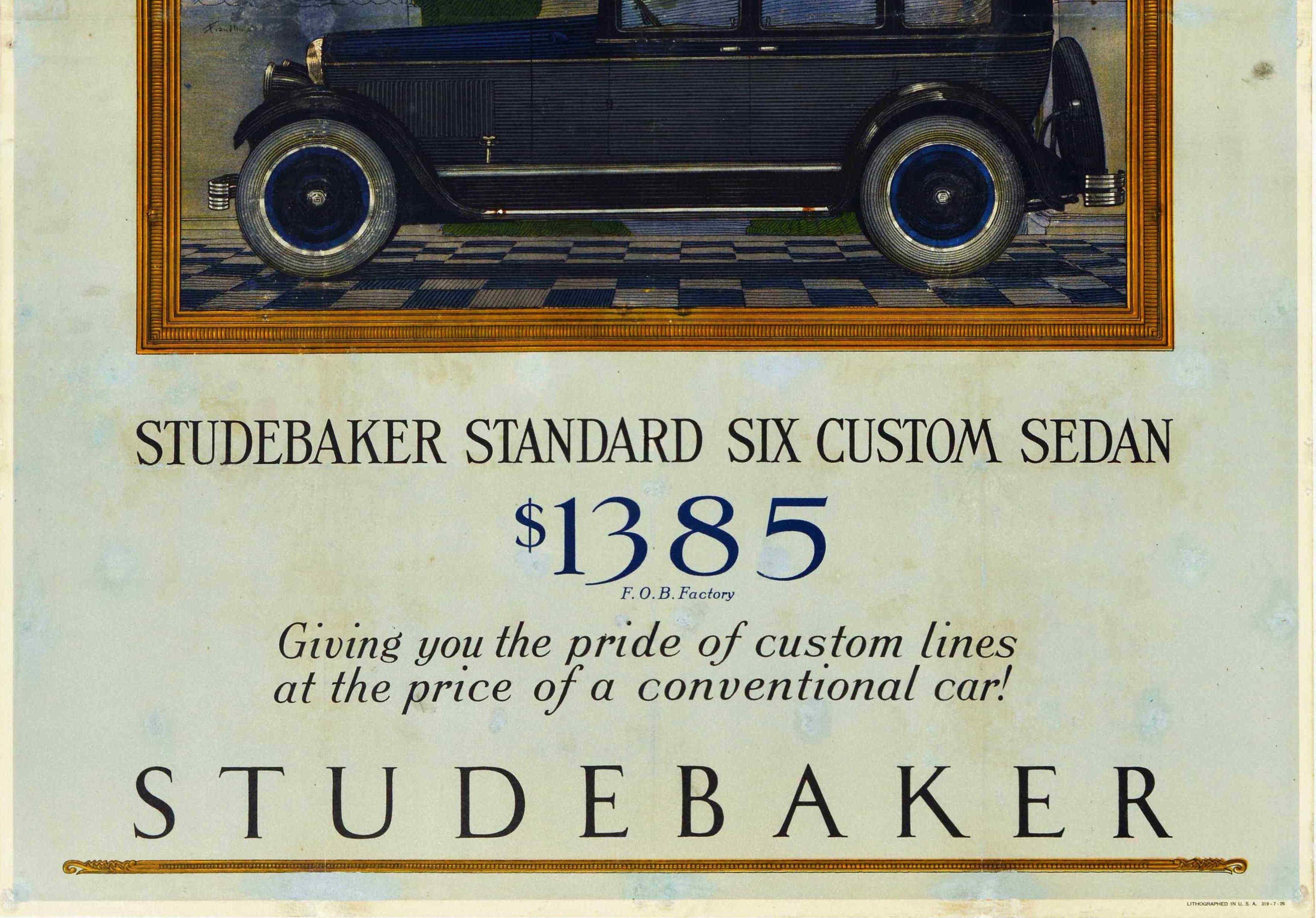 Affiche publicitaire d'origine ancienne originale Studebaker Sedan Automobile Car Art Deco - Beige Print par Unknown