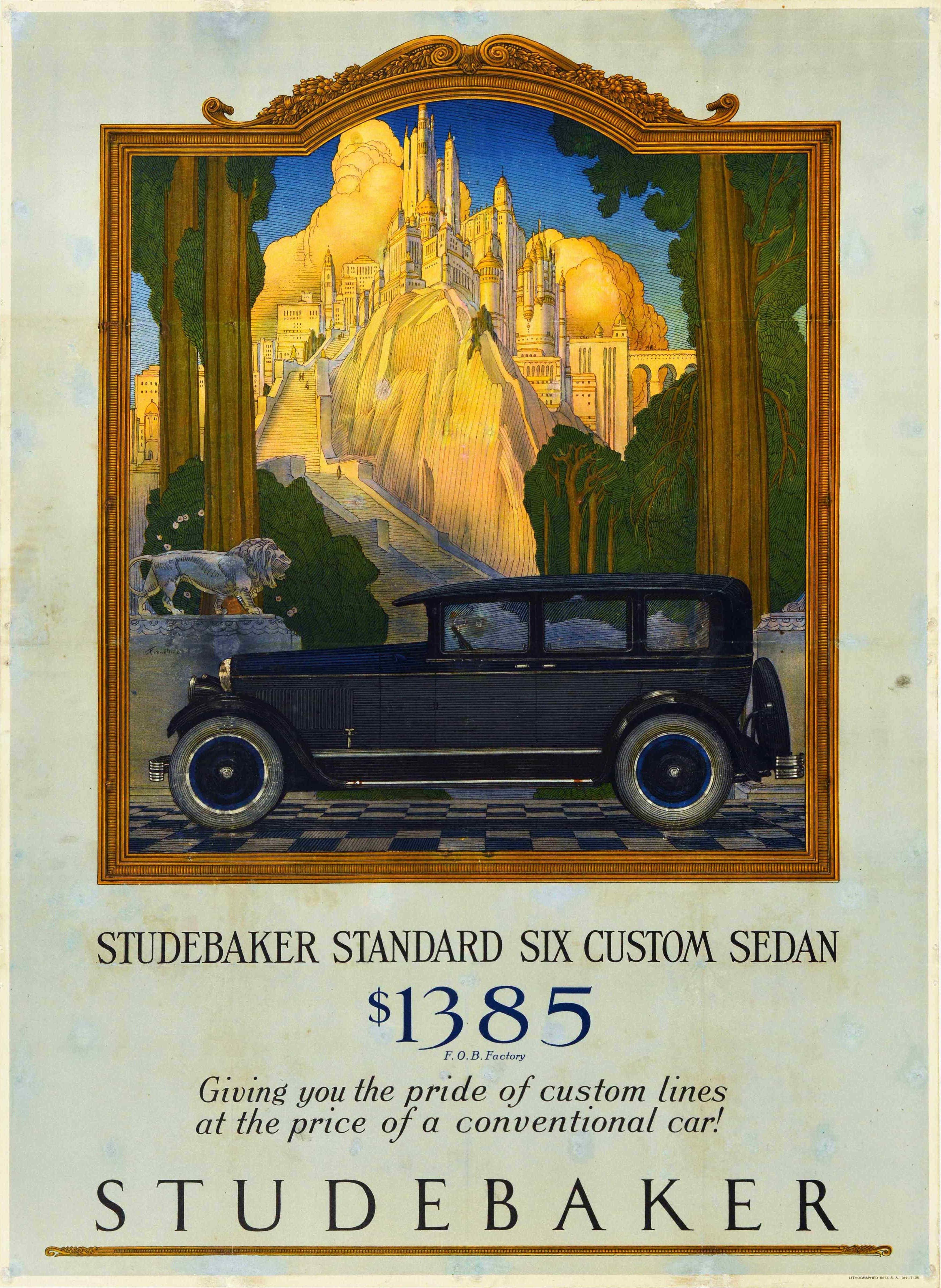 Print Unknown - Affiche publicitaire d
origine ancienne originale Studebaker Sedan Automobile Car Art Deco