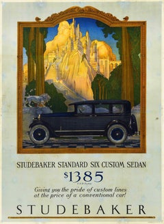 Original Antique Advertising Poster Studebaker Sedan Automobile Car Art Deco