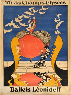 Original Antique Advertising Poster Theatre Champs Elysees Ballets Leonidoff