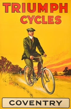 Original Antique Advertising Poster Triumph Cycles Coventry Bicycle Art Design