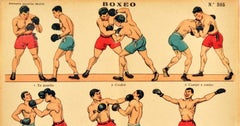 Original Antique Boxing Poster Boxeo Sport Guide Punching Moves Athlete Gym Art