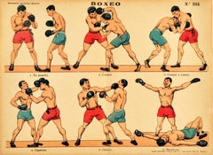 Original Antique Boxing Poster Boxeo Sport Guide Punching Moves Athlete Gym Art