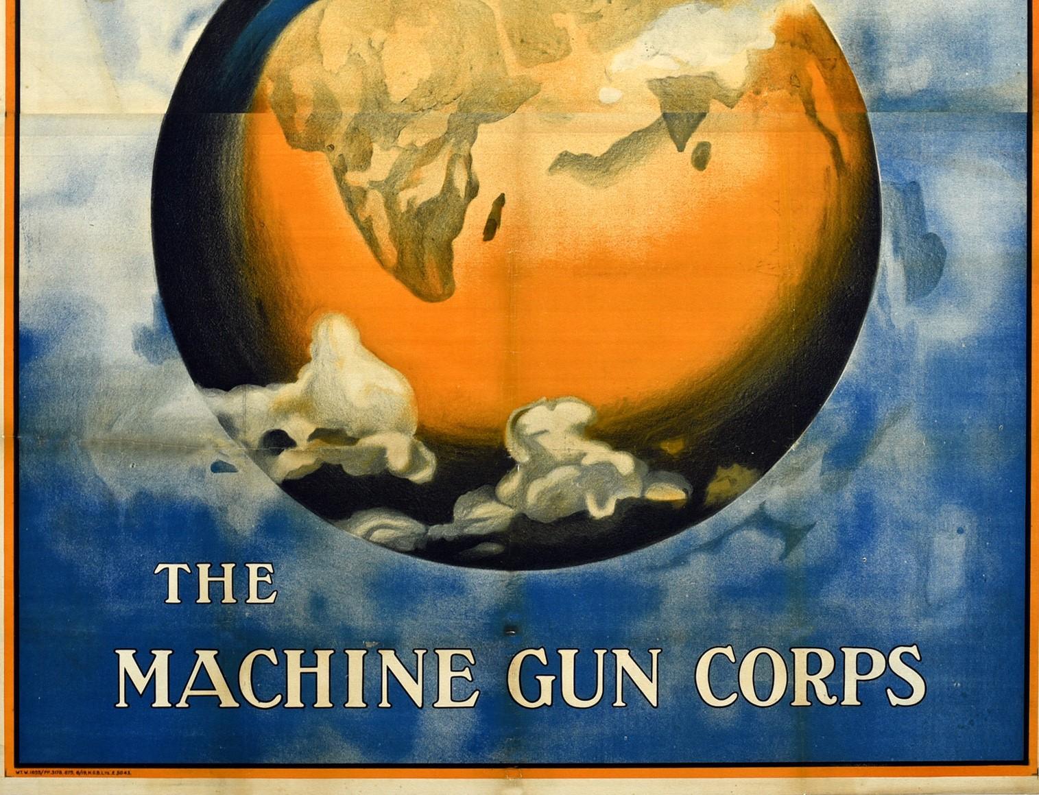 Original Antique British Army Machine Gun Corps Recruitment Poster Travel World - Beige Print by Unknown