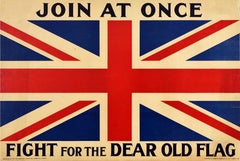 Originales antikes britisches Rekrutierungsplakat aus dem Ersten Weltkrieg „ Join At Once Fight For Flag“