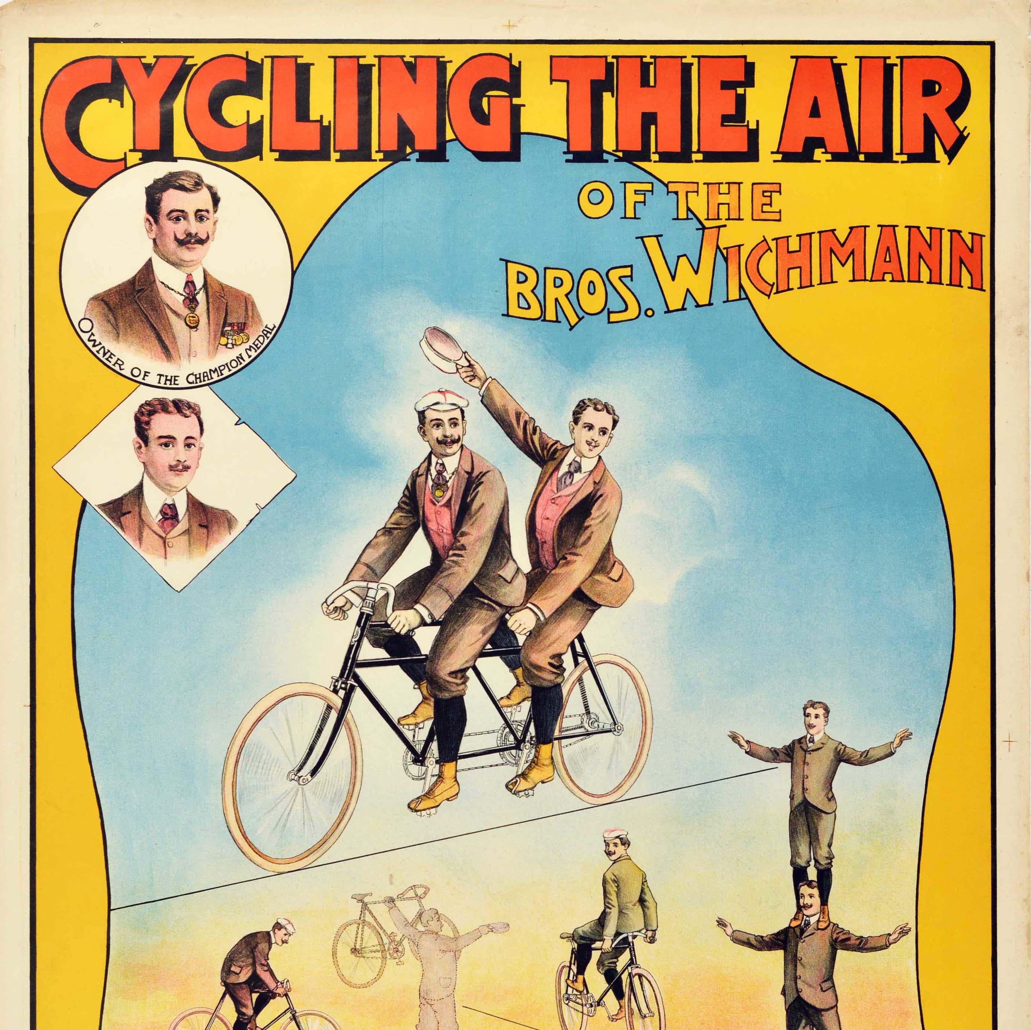 Original Antique Circus Advertising Poster Cycling The Air Bros Wichmann Design - Beige Print by Unknown