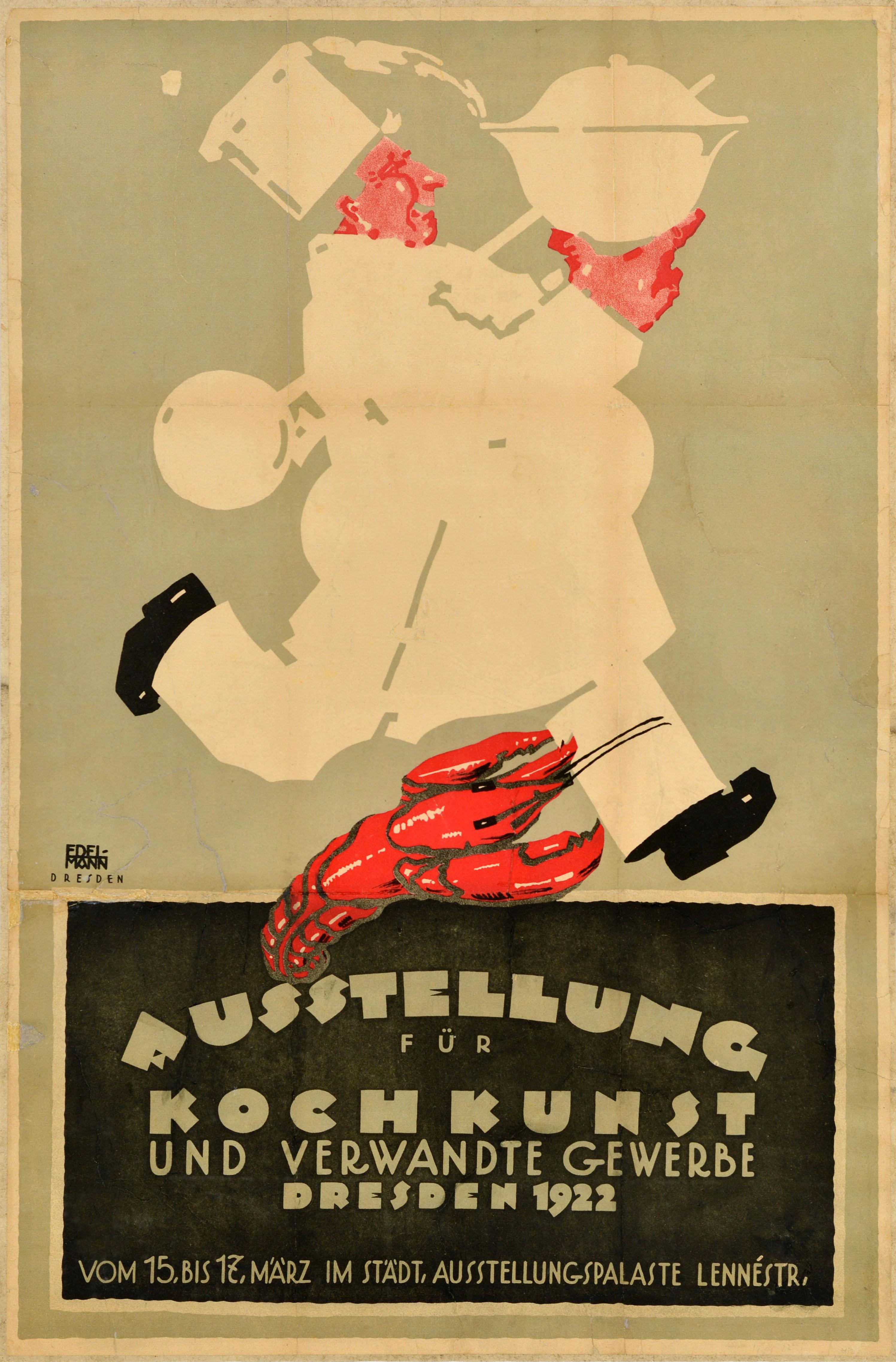 Unknown Print – Original Antikes Werbeplakat für Kochveranstaltungen, Culinary Arts Exhibition Chef