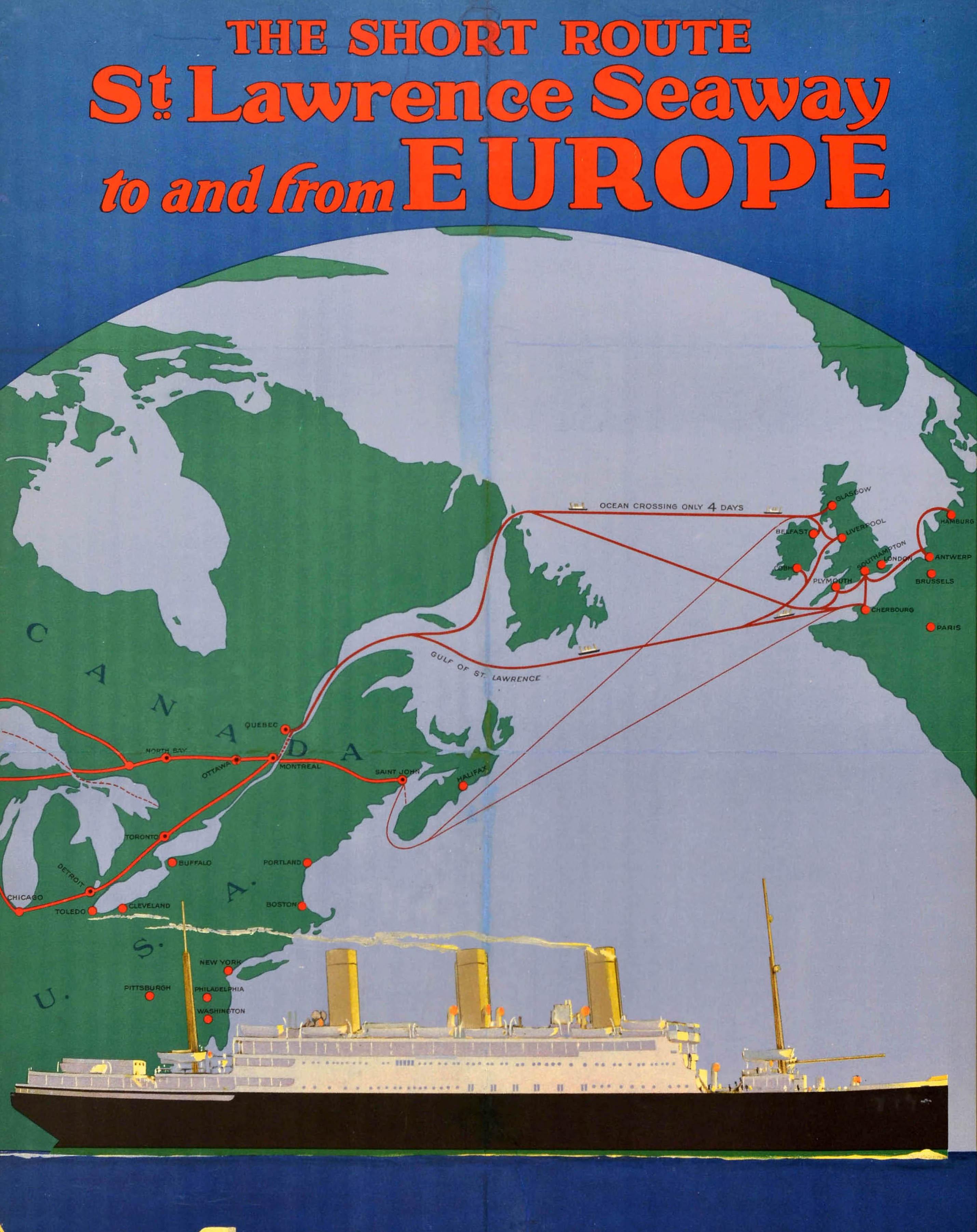 Original Antique Cruise Travel Poster Canadian Pacific Steamships St Lawrence - Print by Unknown