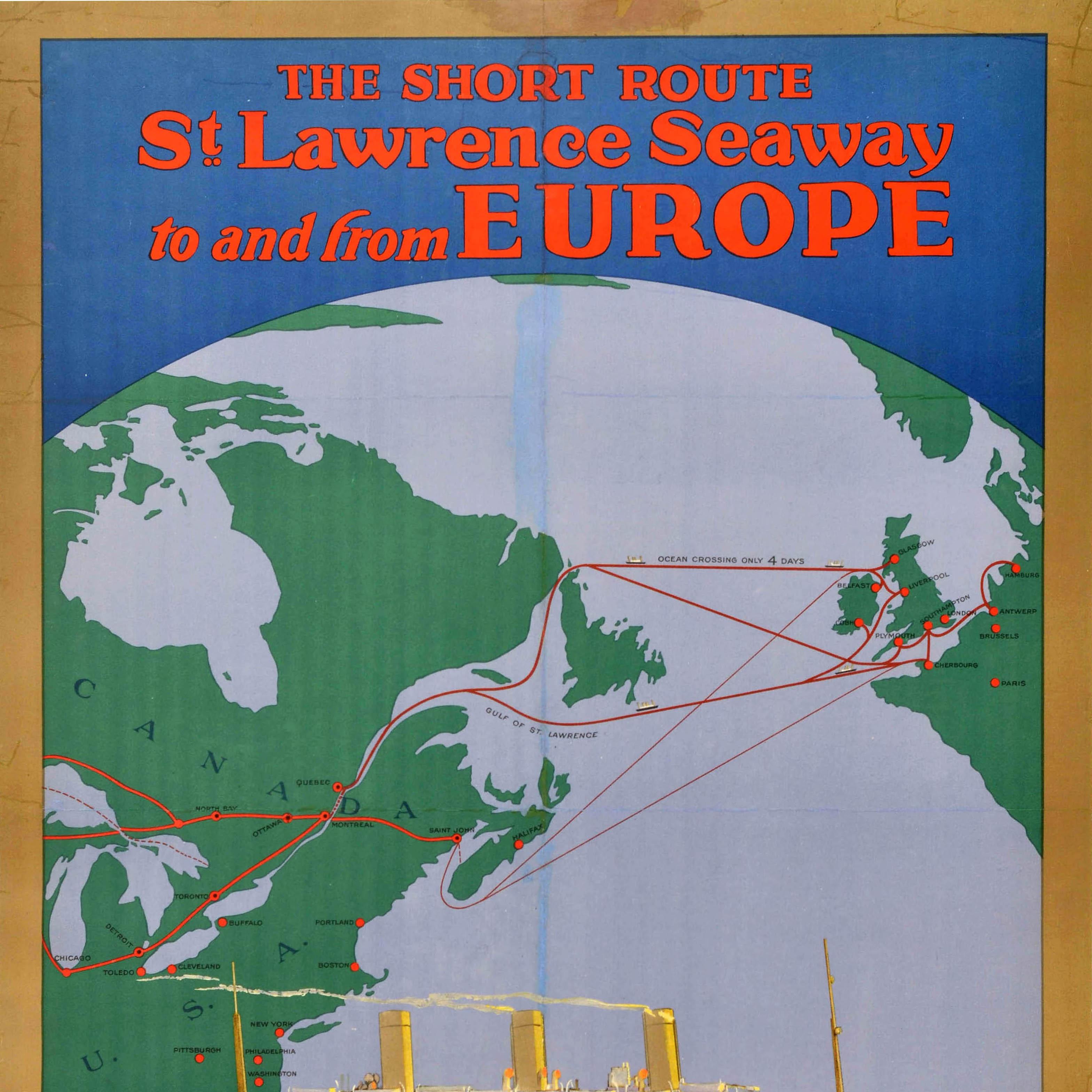Original Antique Cruise Travel Poster Canadian Pacific Steamships St Lawrence - Brown Print by Unknown