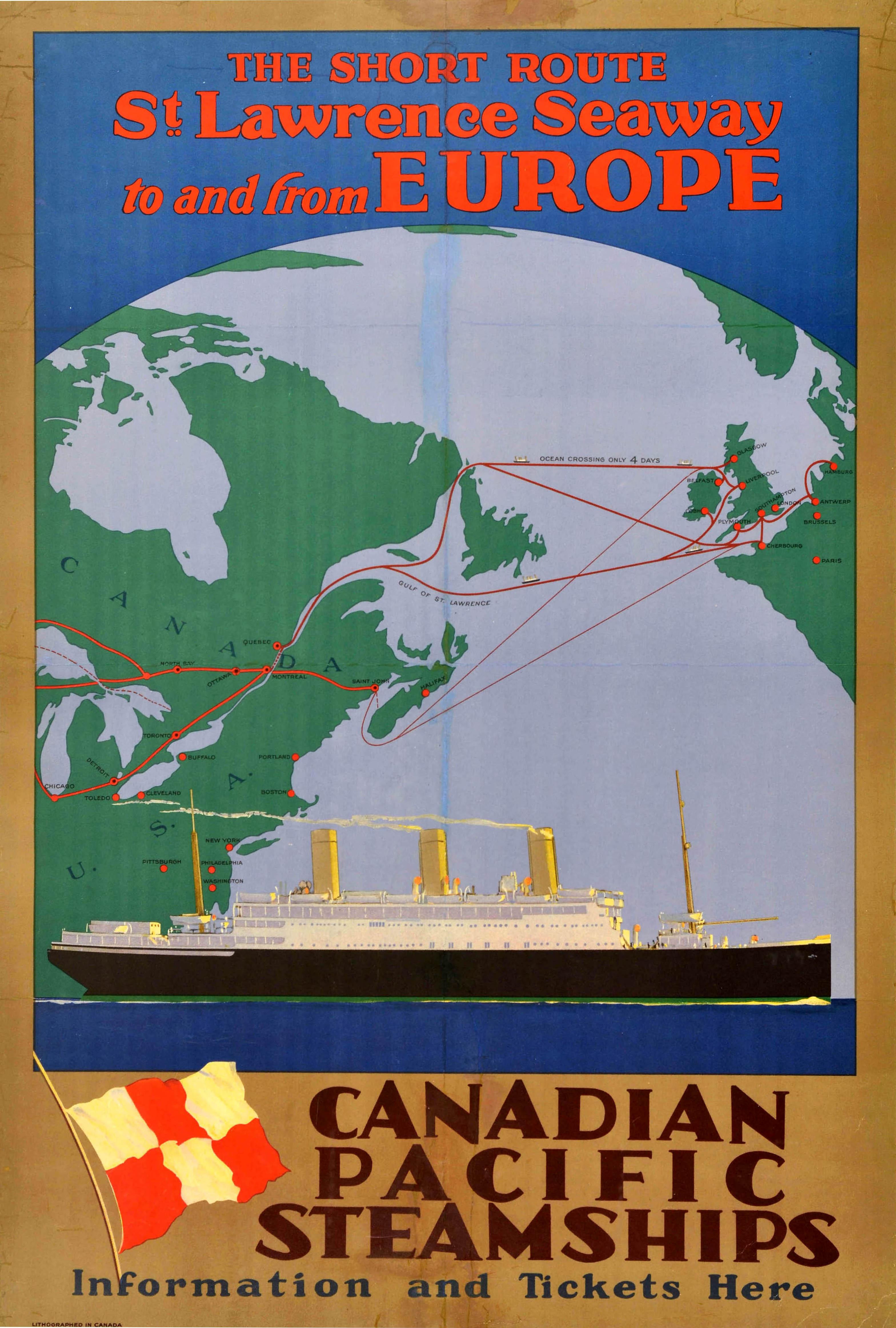 Unknown Print - Original Antique Cruise Travel Poster Canadian Pacific Steamships St Lawrence