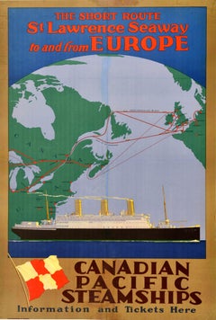 Original Antique Cruise Travel Poster Canadian Pacific Steamships St Lawrence