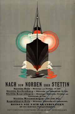 Original Antikes Kreuzfahrt-Reiseplakat Nord Via Szczecin Stettin Skandinavische Kunst