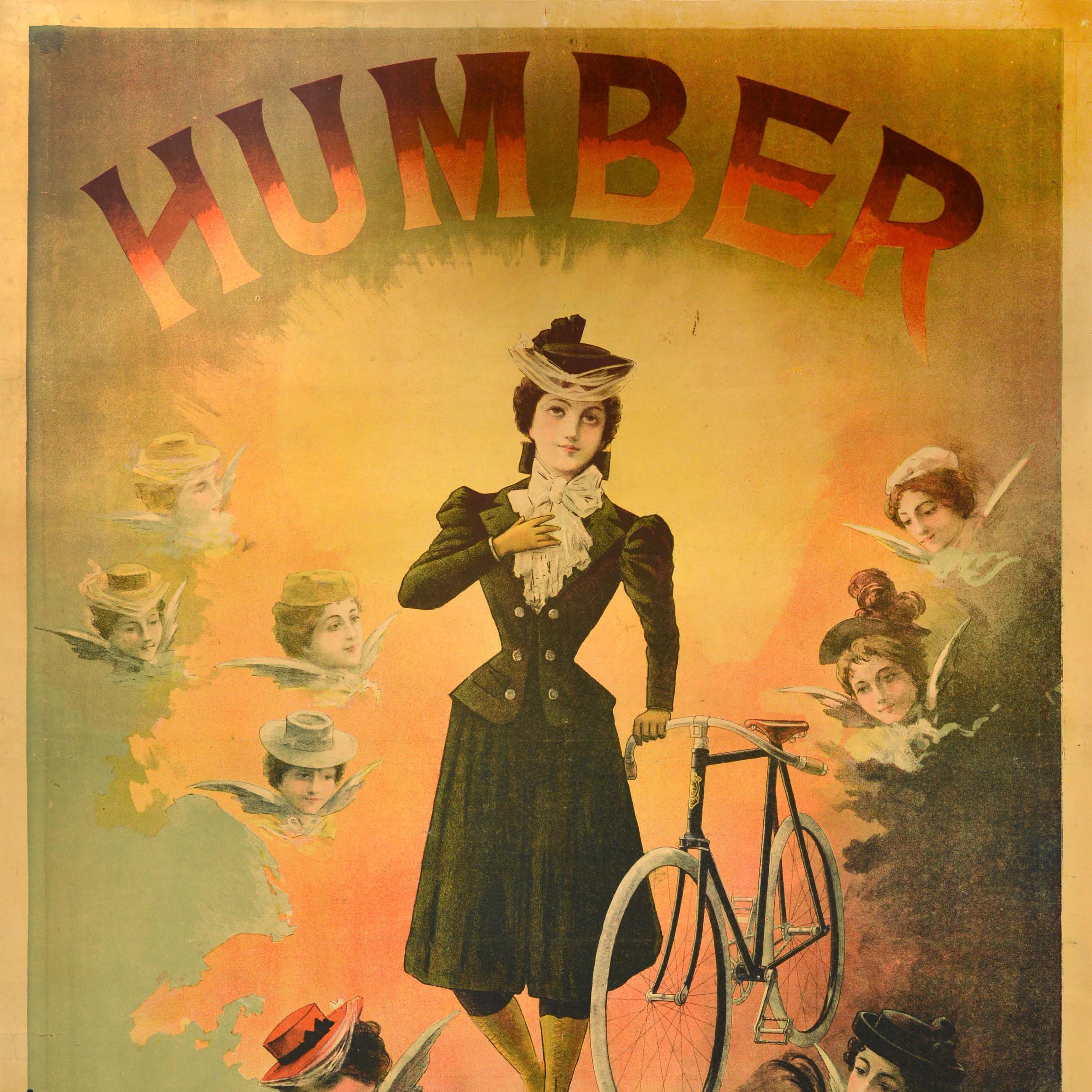 Original Antique Cycling Advertising Poster Humber Bicycle Emile Clouet Cycles - Brown Print by Unknown