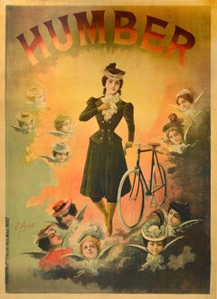 Original Antique Cycling Advertising Poster Humber Bicycle Emile Clouet Cycles