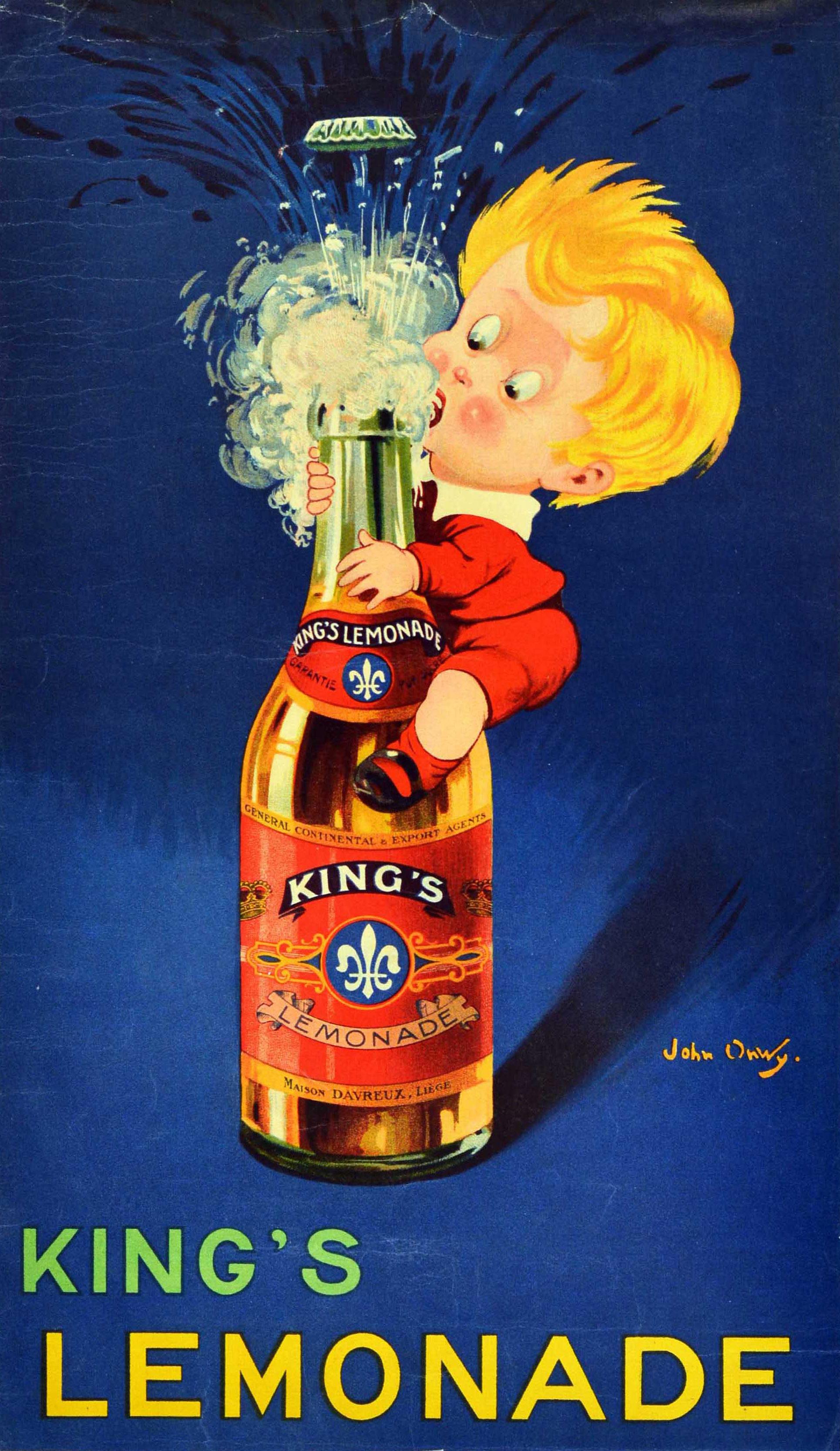 Print Unknown - Affiche publicitaire originale d'antiquités pour la boisson Kings Lemonade de John Onwy Soda Pop