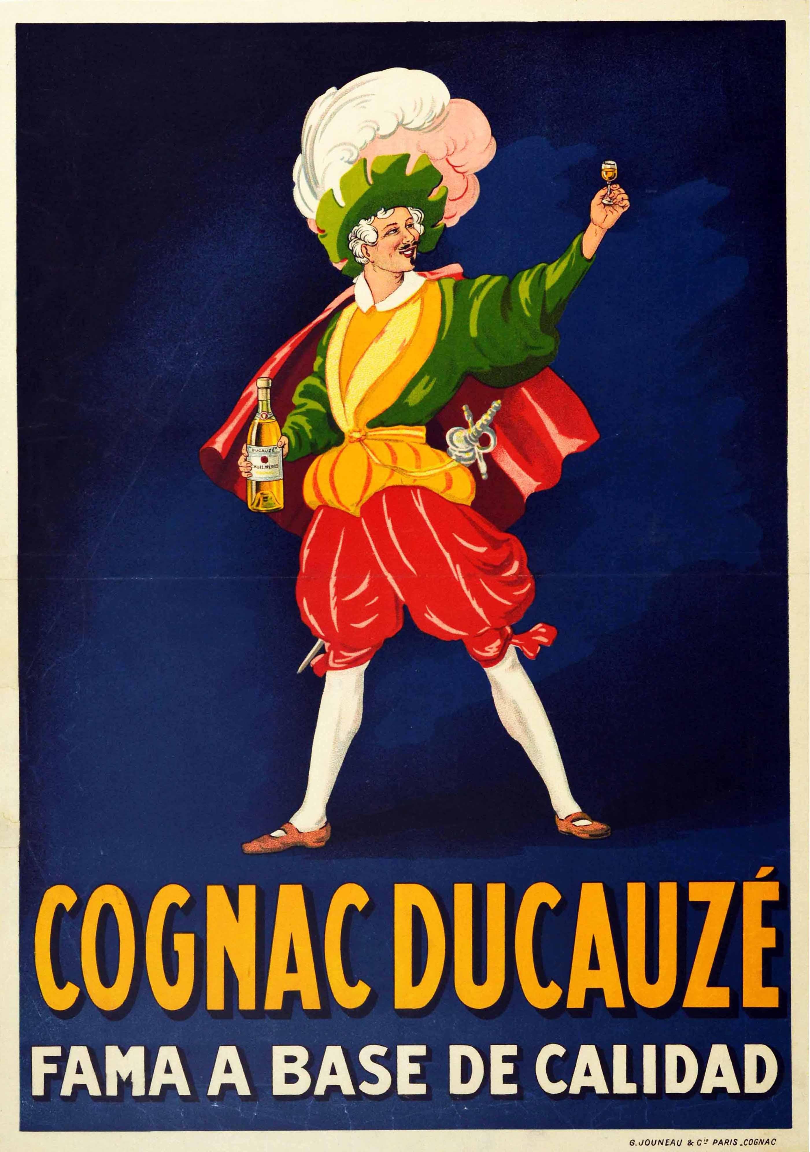 Unknown Print - Original Antique Drink Poster Cognac Ducauze Fama A Base De Calidad Fame Quality