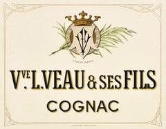 Original Antikes Original-Getränkeplakat für Veuve L. Veau & Ses Fils, Cognac, Brandy, Frankreich