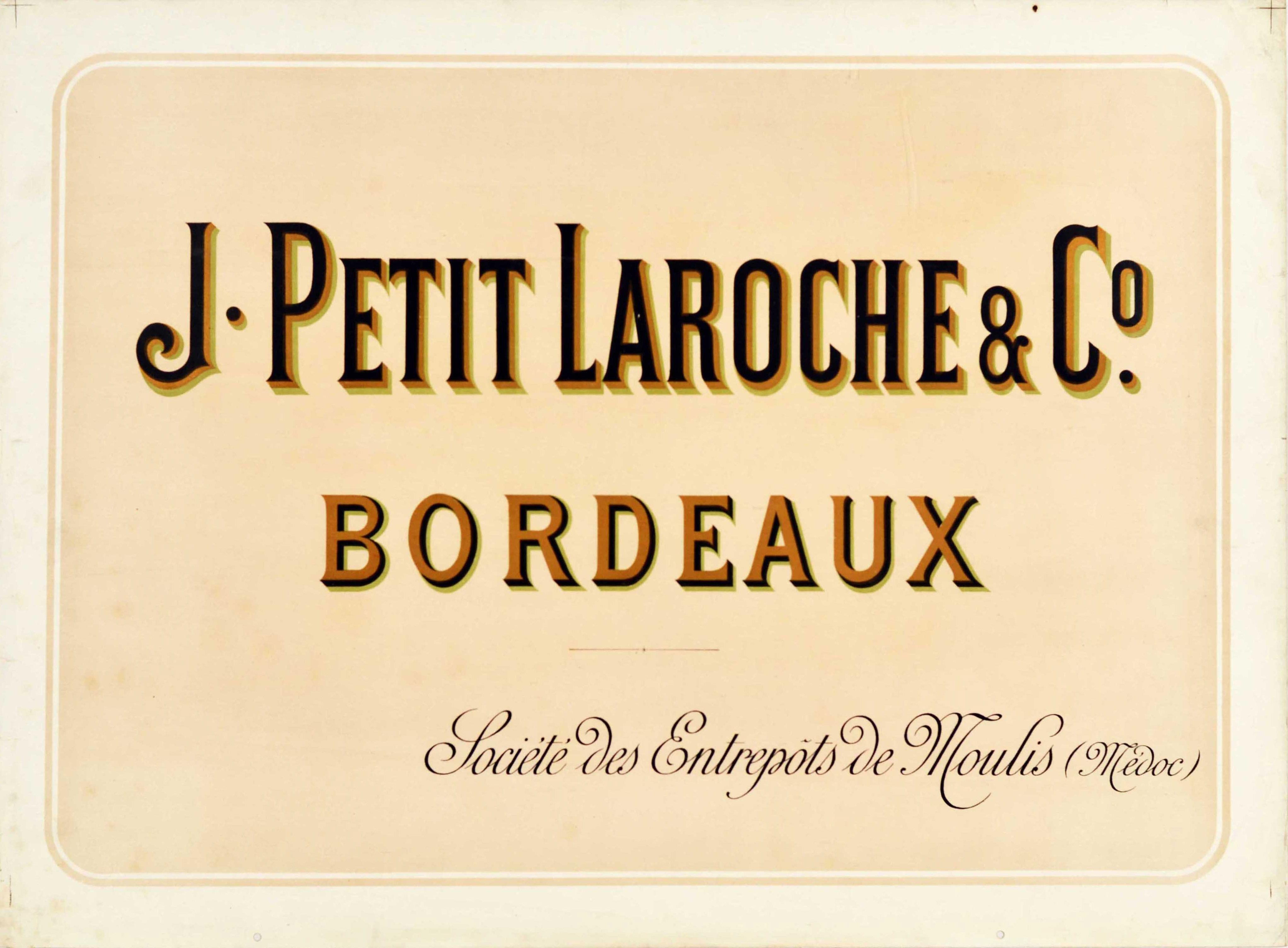 Unknown Print - Original Antique Drink Poster J. Petit Laroche & Co Bordeaux Wine France Medoc