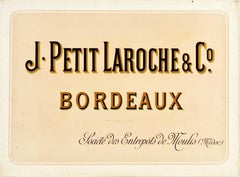 Antikes Getränkeplakat, J. Petit Laroche & Co, Bordeaux, Wein, Frankreich, Medoc