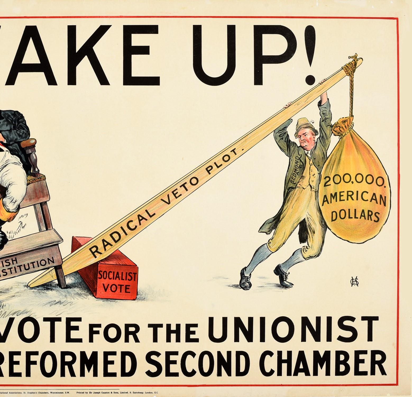 Original Antikes Original-Re Wahlplakat Wake Up Vote Unionist Conservative John Bull (Weiß), Print, von Unknown