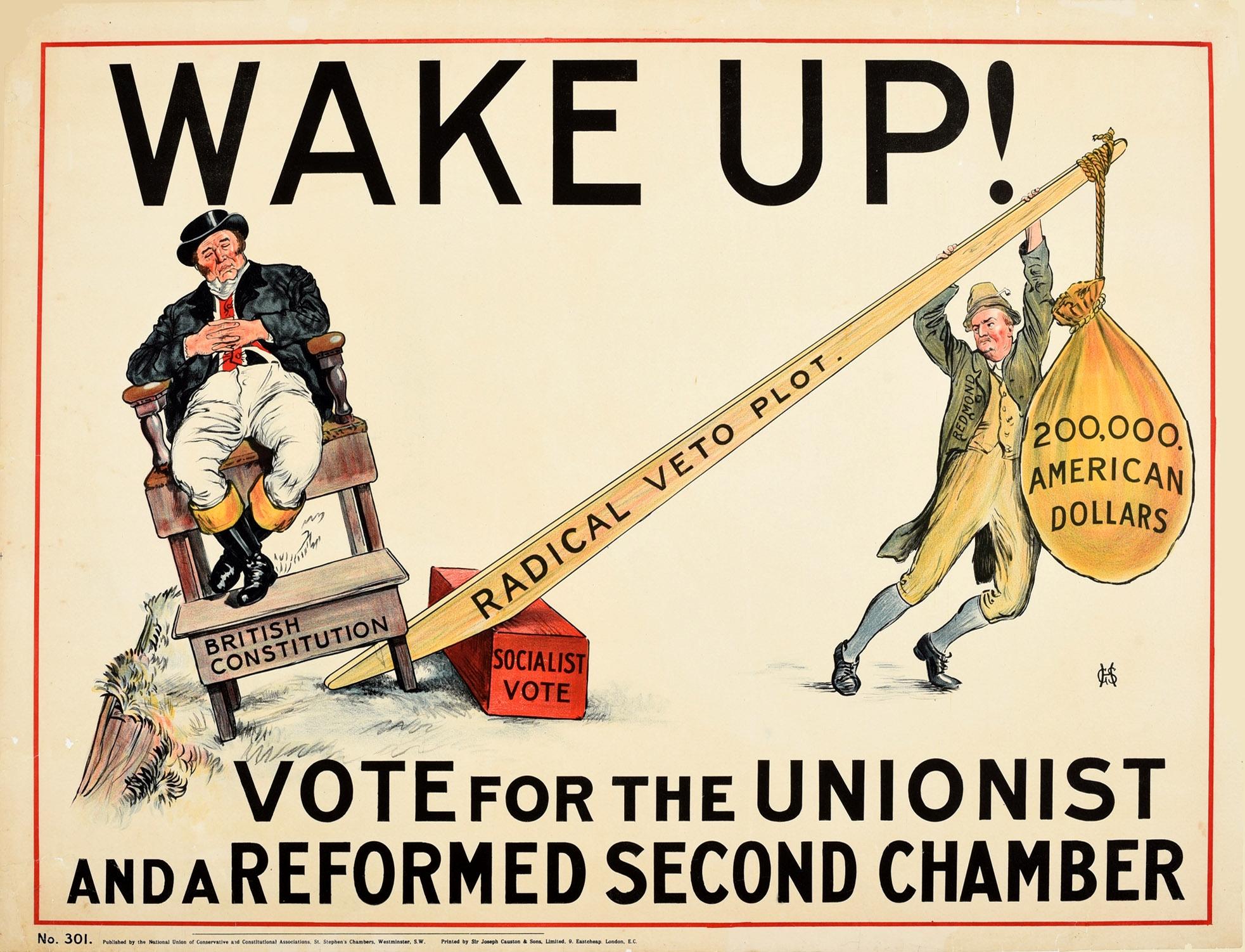 Unknown Print – Original Antikes Original-Re Wahlplakat Wake Up Vote Unionist Conservative John Bull