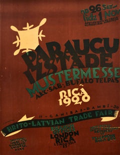 Original Antique Exhibition Poster Sample Fair Bufalo Brito Latvian Trade Fair