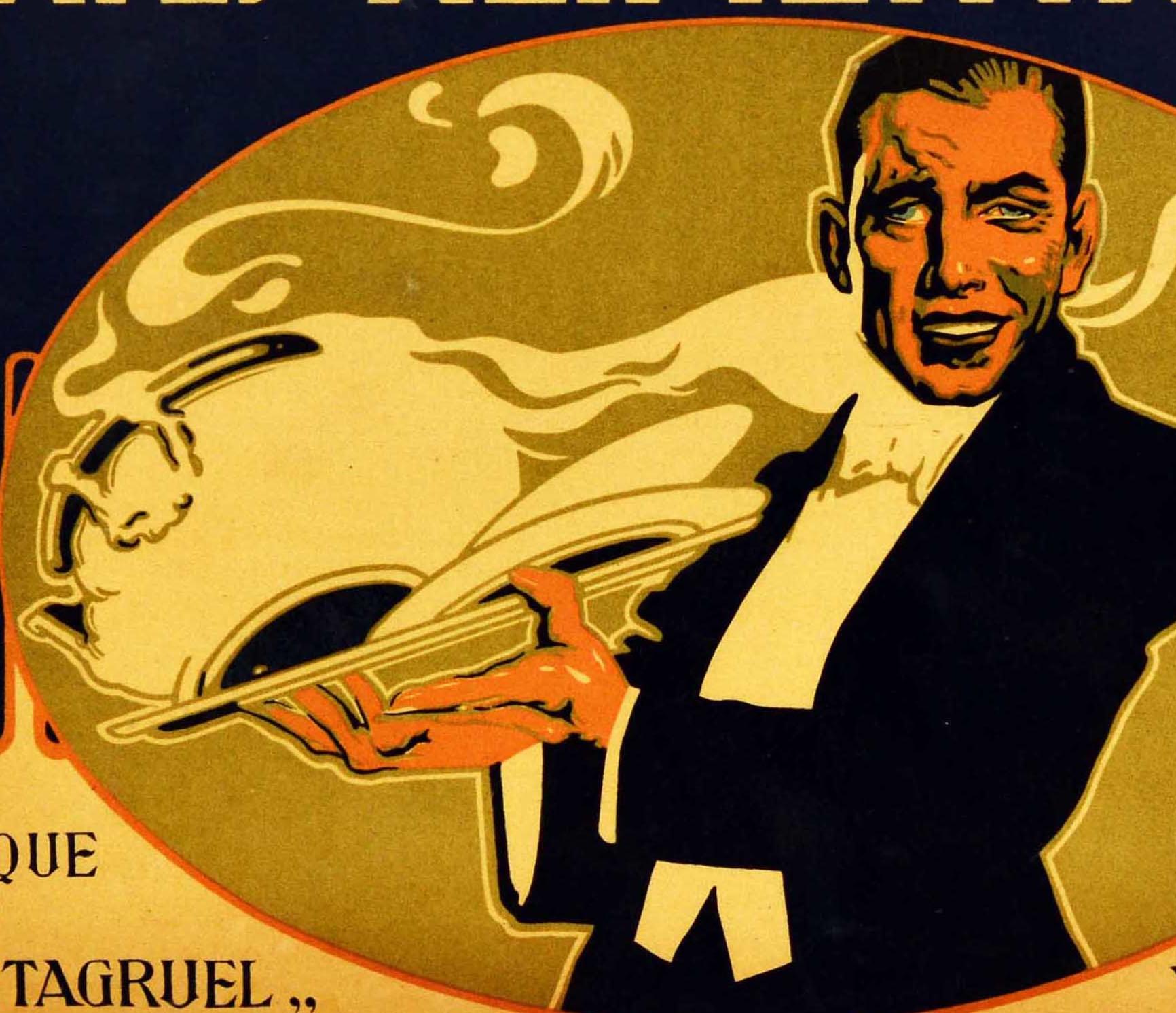 Original Antique Food Advertising Poster Pantagruel Pasta Art Deco Waiter Spain - Print by Unknown
